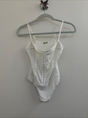 Free People White Corset-Front One Piece Bodysuit